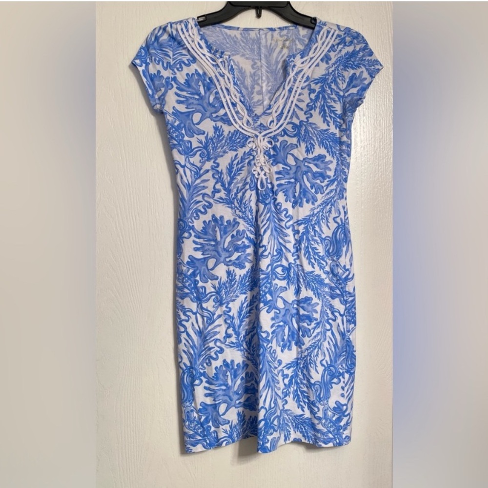 Lilly Pulitzer Brewster Sheath Cotton T-Shirt Dress Blue White Women XXS NWOT - Picture 2 of 11